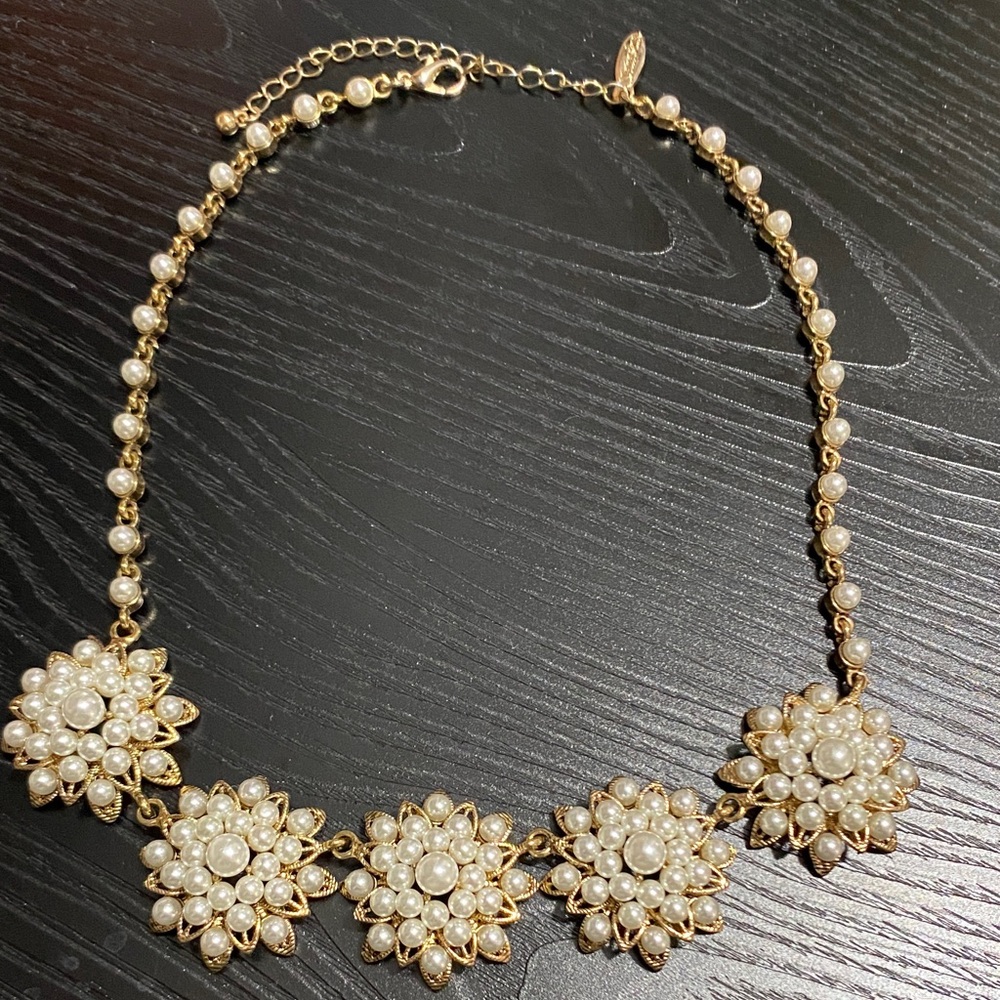 Vintage Natasha Gold and Pearl Floral Statement Necklace